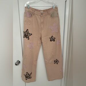 POL Wide Leg Pants with Star Patch Detail New without tags